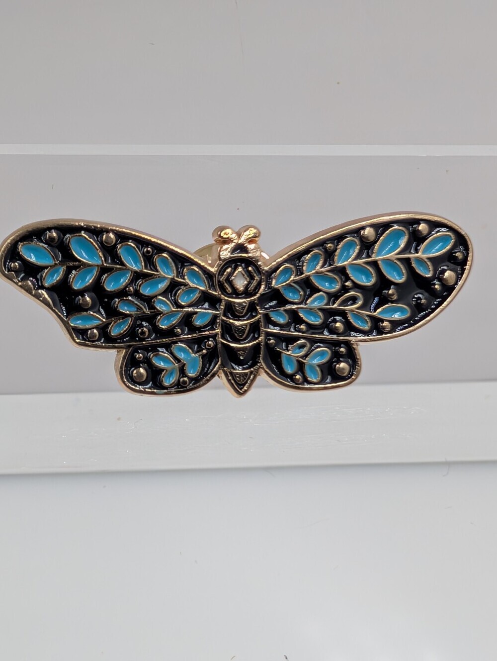 Turquoise Gold Enamel Butterfly Brooch With Intricate Details C59